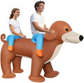 Adult Two Person Double Couple Riding Dachshund Dog Inflatable Costume Quick-Inflate Air Blow Up Outfit for Halloween Christmas Theme Party Team Building