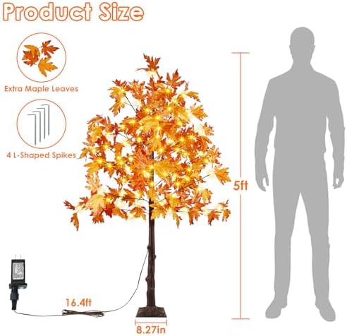 2 Pack 5FT Lighted Maple Tree 200 LED Artificial Fall Tree for Home Decor