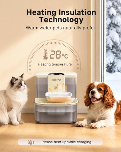 Heated Cat Water Fountain No Filters,4.5L Wireless Automatic Pet Fountain