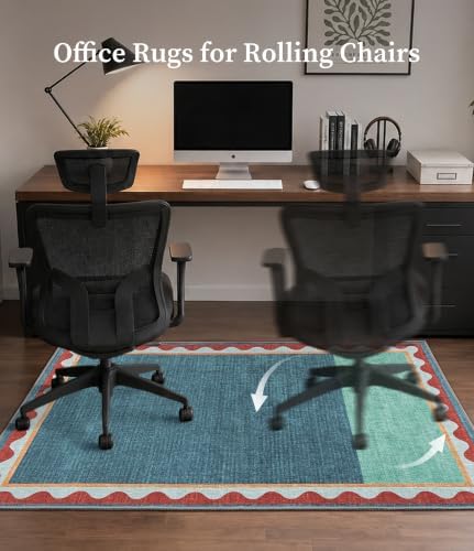 chakme Office Chair Mat for Hardwood Floor, 72"x48" (Blue Scalloped Border)