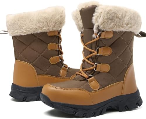 Women's Snow Boots Winter Water-Resistant Faux Fur Lined Warm Outdoor Lace Up Mid-Calf Booties Deep Tread Rubber Sole