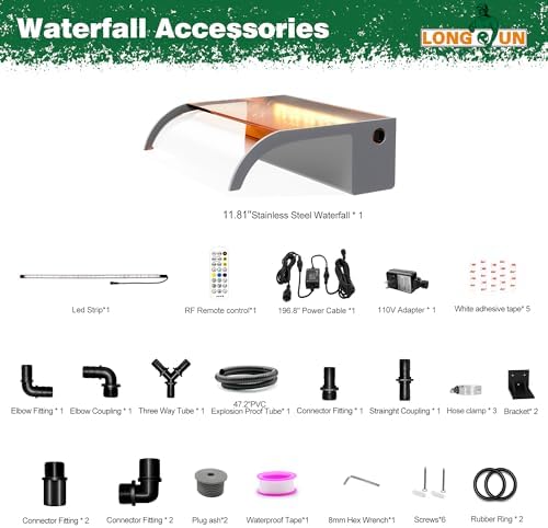 Waterfall Pool Fountain, LONGRUN Acrylic Waterfall Spillway for Pools and Ponds - 11.8" Wide Decorative Water Feature for Swimming Pools, Koi Ponds, and Garden