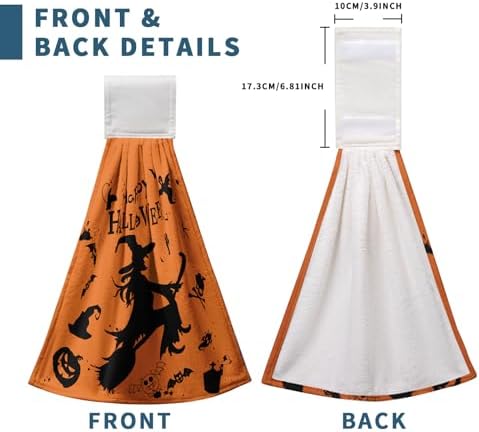 Happy Halloween Hanging Hand Towels Set of 2 for Bathroom Witch Castle Spider Web Kitchen Towels with Hanging Loop Orange and Black Holiday Dish Towel Soft Absorbent Fingertip Fast Dry Bath Towels