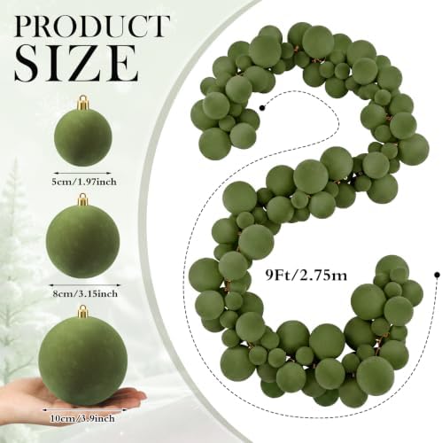Thiccywoov 9 ft Velvet Christmas Ball Garland Ornament, Green