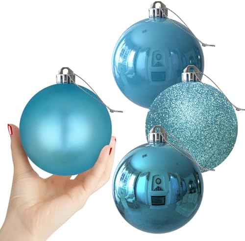 Baby Blue 4.0" Large Christmas Balls - Christmas Tree Decoration Ornaments Shatterproof Hanging Balls for Birthday Halloween Holiday Wedding Decorations Set of 4pcs