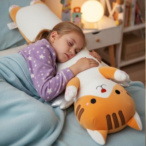 Somao 43.3" Long Cat Plush Pillow with Wings - Super Soft Stuffed Animal for Kids & Adults, Cute Body Pillow for Sleeping, Squishy Cat Plushies Gifts for Girls (Yellow)