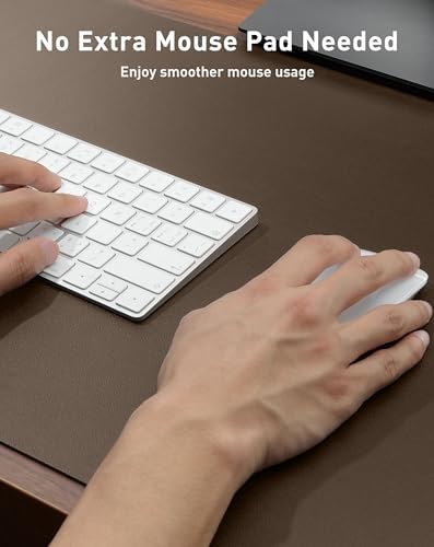 Aothia Faux Leather Desk Mat - Large Mouse Pad, Non-Slip PU Leather Blotter, Waterproof Writing Surface for Office and Home (Coffee, 63" x 24")