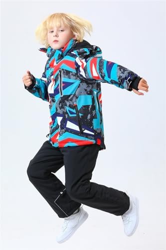 WOWULOVELY Big Boy's 2-Piece Colorblock Snow Pants and Jacket Snowsuit Ski Suit