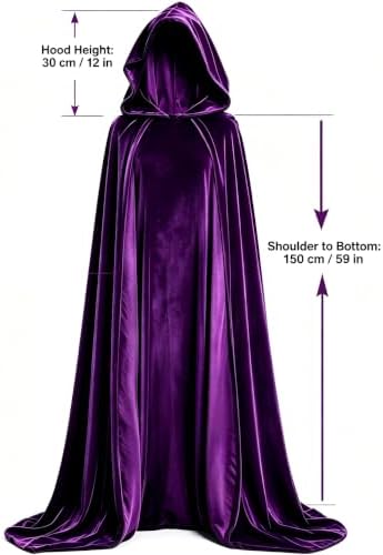 YAQIZENG Purple Velvet Hooded Cloak Costume for Women Adult Halloween Costumes with Bodysuit Black Tights Belt Outfits
