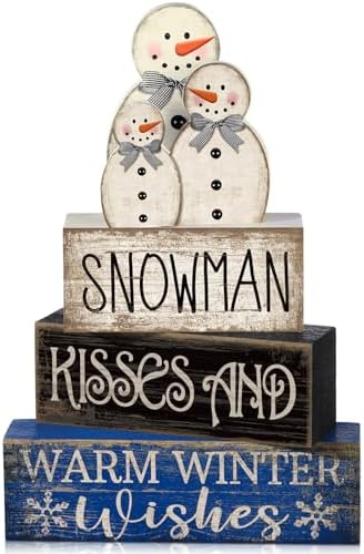 Lineshading 4 Pcs Wooden Snowman Tiered Tray Decor Winter Signs Home