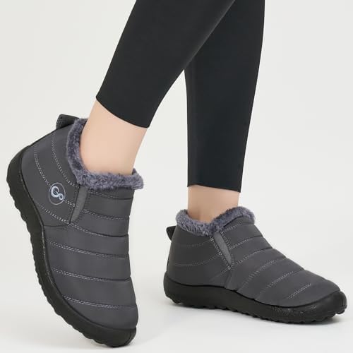 Alicegana Snow Boots for Women Winter: Warm Fur Lined Ankle Booties Comfortable Waterproof Slip On Lightweight Womens Boots