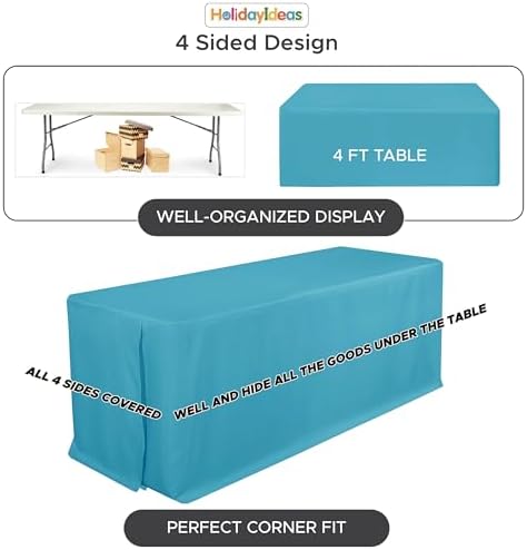 HolidayIdeas 4-Pack 8ft Teal Rectangle Craft Shows Fitted Tablecloth