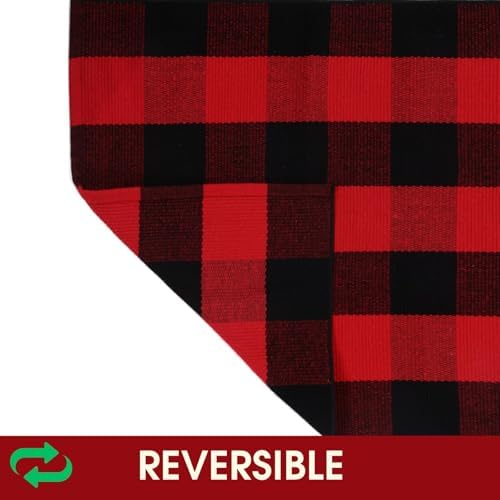Christmas Red and Black Plaid Rug 8x10 ft, Extra Large Cotton Hand-Woven Buffalo Check Area Rug for Living Room, Bedroom, Patio, Christmas Holiday Farmhouse Decor, Washable Outdoor Indoor Carpet