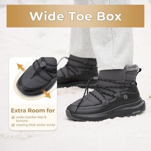 FitVille Wide Width Snow Boots for Women Slip On Fur Lined Ankle Booties