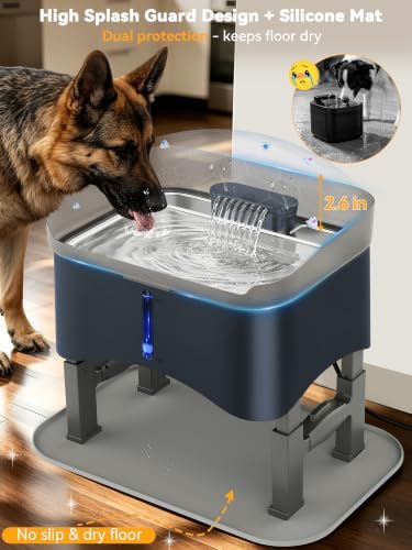 11L Elevated Dog Water Fountain No-Spill with 4 Heights Adjustable