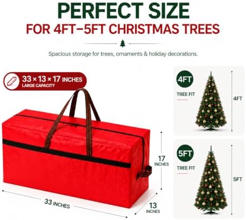 WFK 2 Pack 5FT Christmas Tree Storage Bag Waterproof Xmas Tree Bag Red