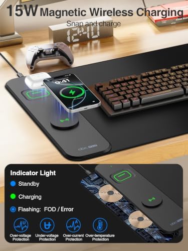 Magnetic Wireless Charging Mouse Pad, 31.5"x15.8" Large Desk Mat