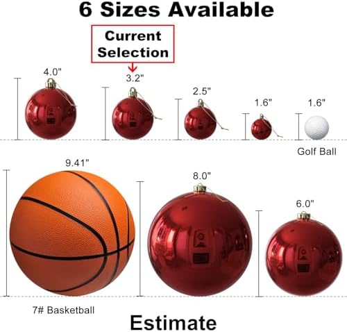 Red & Gold 3.2" Large Christmas Balls - Christmas Tree Decoration Ornaments Shatterproof Hanging Balls for Birthday Halloween Holiday Wedding Decorations Set of 18pcs
