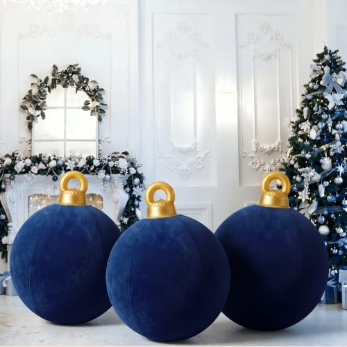Jetec 3 Pcs 32 Inch Giant Navy Blue Velvet Christmas Inflatable Balls