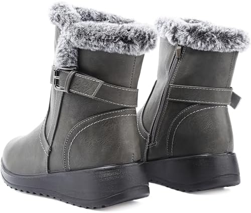 Womens Snow Boots Leather Winter Warm Boots Platform Ankle Booties