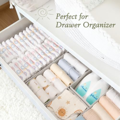 Criusia Drawer Organizer 18-Piece Set, Dresser Organizer for Baby Clothes, Foldable Closet Storage & Drawer Dividers for Underwear, Socks, Nursery (Oatmeal)