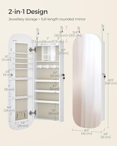 SONGMICS Jewelry Organizer, LED Jewelry Cabinet, Wall/Door Mounted