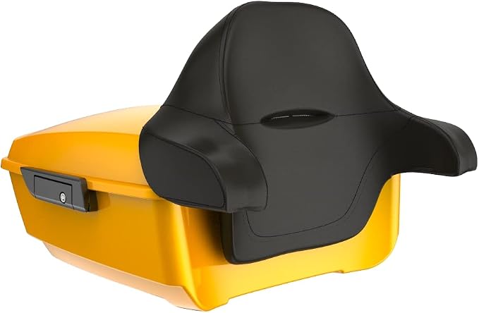 Advanblack Road Glide Tour Trunk Pack Hightail Yellow Pearl King Tour Trunk Pack Luggage +Wrap-Around Backrest Pad for '97-'25 Harley Touring Road King Street Glide Electra Glide CVO models