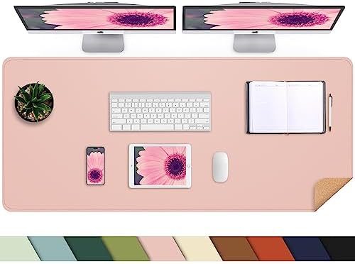 AFIING Cork Desk Mat 55" x 17", Dual-Sided Natural Cork & PU Leather Desk Pad, Non-Slip Waterproof Large Mouse Pad for Office, Home & Gaming (Pink)
