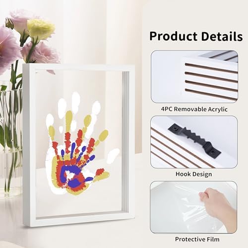 CHERRY CHEERS Family Handprint Kit, DIY Craft Keepsake Wooden Frame, Endless Gift Set, Non-Toxic Paints, Transparent Sheets (White)
