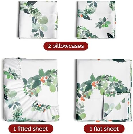 Christmas Sheet Set, Holiday Wreath, Holiday Xmas Bedding Set - King Size
