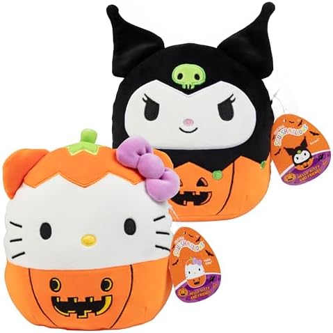 Squishmallows 8" Halloween Hello Kitty & Kuromi Pumpkin 2-Squish Set - Get Two Sanrio Official 8" Plush for Less - Collectible Soft & Squishy Stuffed Animal Toy - Gift Set for Kids, Girls & Boys