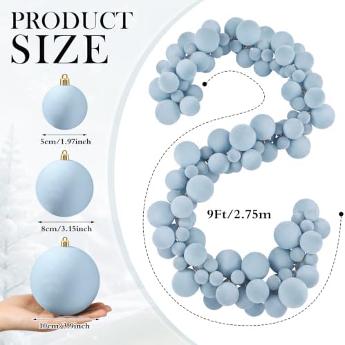 Thiccywoov 9 ft Velvet Christmas Ball Garland Ornament, Hazy Blue