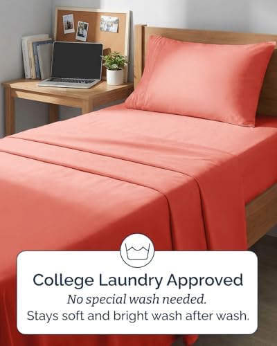 Twin XL Size 3 Piece Sheet Set - Comfy Breathable & Cooling Sheets - Coral