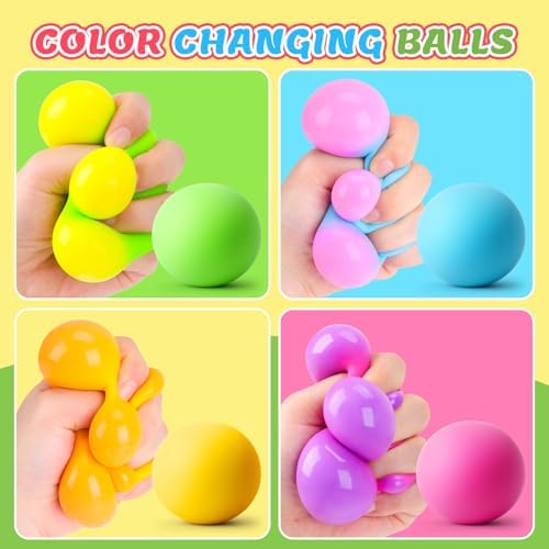 Stress Balls 4 Pack for Adults and Kids, Color Changing Squeeze Toys