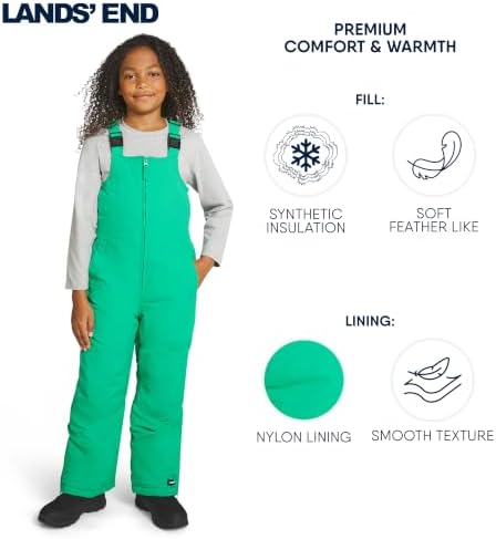 Lands' End Unisex Kids Squall Waterproof Adjustable Insulated Iron Knee Snow Bib Overalls