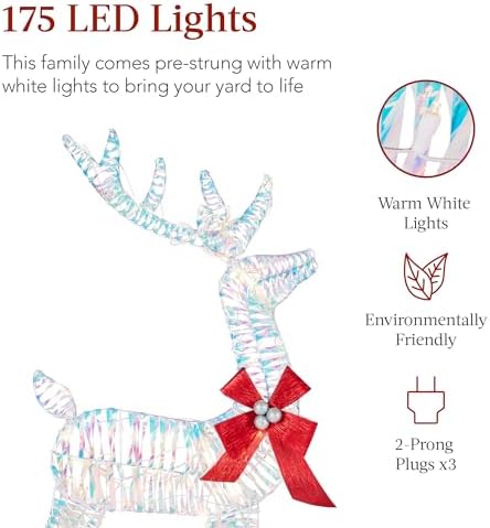 Best Choice Products 4ft 3-Piece 2D Lighted Christmas Deer Family Set, Large Outdoor Yard Reindeer Holiday Decoration with 175 LED Lights, Stakes, Zip Ties - Iridecent