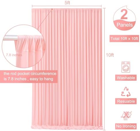 10x10 Blush Pink Backdrop Curtain for Parties Baby Shower Wrinkle Free Pink Photo Curtains Backdrop Drapes Fabric Decoration for Wedding Birthday Party 5ft x 10ft,2 Panels
