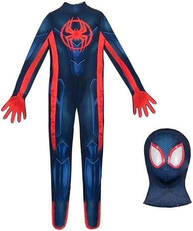 Marvel Miles Morales: Spider-Man Official Youth Deluxe Zentai Costume - Stretch Spandex with Hidden Zippers and Wrist Slits