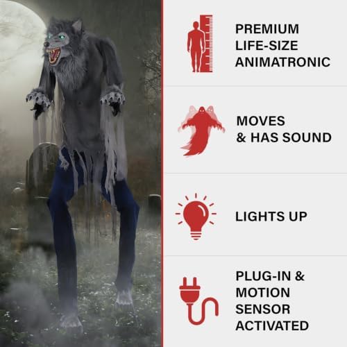 Haunted Hill Farm 7.0-Ft. Motion-Activated Towering Werewolf Animatronic