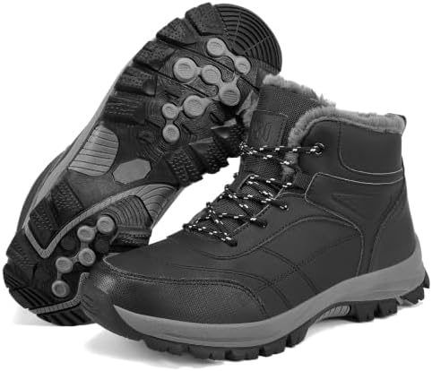 Mens Winter Snow Boots with Warm Fur Lined Non Slip Comfort Hiking Booties