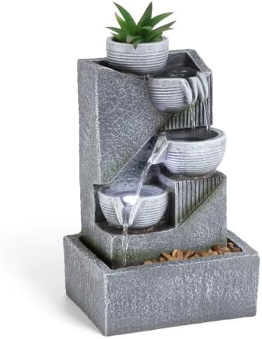 Dyna-Living Tabletop Water Fountain Waterfall Fountains Indoor with LED