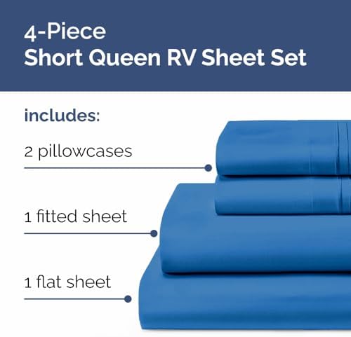 Short Queen Size 4 Piece Bed Sheet Set - RV Short Queen Sheets - Royal Blue
