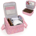 CUBETASTIC Nail Polish Organizer Bag, Double Layer Nail Tech Travel Case Holds 45 Bottles & Full-Size Lamp, Portable Manicure Storage Box for Nail Supplies, Tools & Dip Powder - Pink