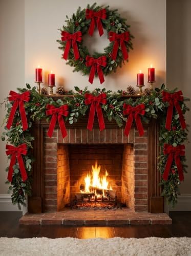SIMISI RIBBON 24Pcs Christmas Velvet Ribbon Bows Decorations for Tree