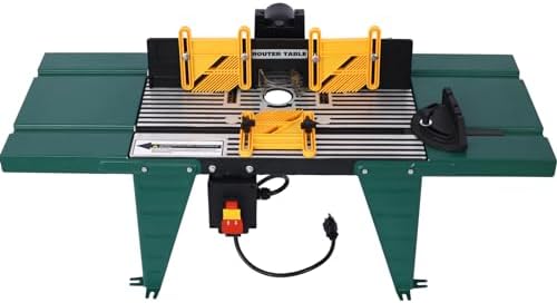 Professional Benchtop Router Table for Woodworking - Heavy-Duty Electric Router with Adjustable Fence & Safety Guards | Precision Wood Working Tool for DIY & Carpentry | Green Compact Design (120V)