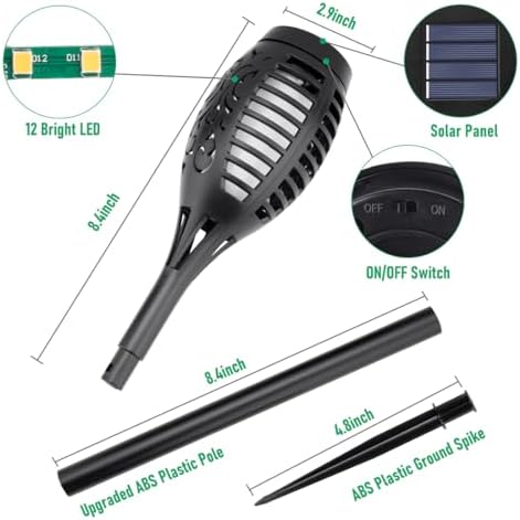 IkeeRuic Solar Torch Light with Flickering Flame for Halloween Decorations