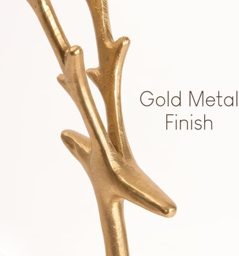 Christmas Decorations - Set of 2 Sculpted Gold Metal Reindeer Statues
