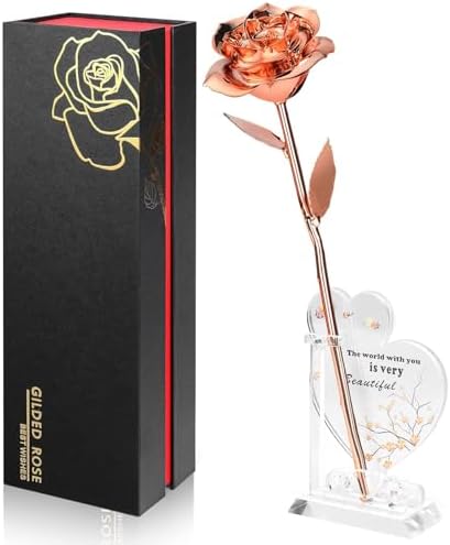 Anthonic Gold Dipped Infinity Rose Last Forever Flower Decor, Birthday Gift for Women in Her Birthday Valentines Day Mothers Day, Resin Preserved Rose | Anniversary Present for Mom (Rose Gold)