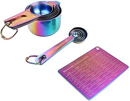 Kich 14 Piece Iridescent Rainbow Stainless Steel Measuring Cups and Spoons Set Magnetic Metal Kitchen Conversion Chart Included Large Small and Mini Scoop Cute Colorful Design