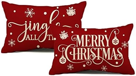 Allorry Merry Christmas Pillow Covers Set of 2 Cotton Linen Farmhouse Christmas Decorations Throw Pillow Cases Covers for Couch Bed Sofa 12x20 Inches